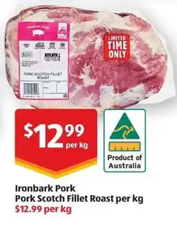 ALDI Ironbark pork pork scotch fillet roast per kg offer