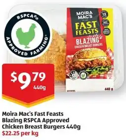 ALDI Moira mac's fast feasts blazing rspca approved chicken breast burgers offer