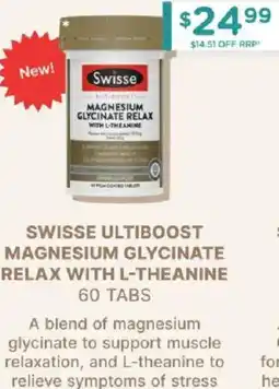 Chemist Warehouse Swisse ultiboost magnesium glycinate relax with l-theanine offer