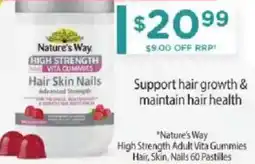 Chemist Warehouse Nature's way high strength adult vita gummies hair, skin, nails offer