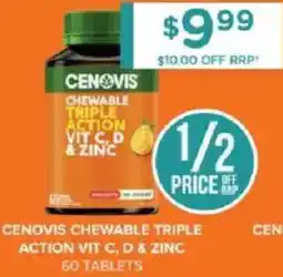 Chemist Warehouse Cenovis chewable triple action vit c, d & zinc offer