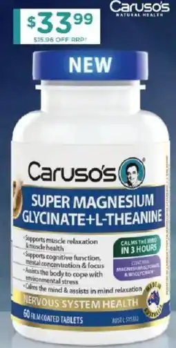 Chemist Warehouse Caruso's super magnesium glycinate + l-theanine offer