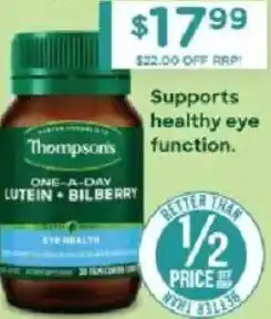 Chemist Warehouse Thompson's One-a-day Lutein + Bilberry offer