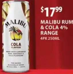 Star Liquor Malibu rum & cola 4% range offer