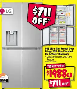 JB Hi-Fi Slim French Door Fridge With Non Plumbed Ice & Water Dispenser offer