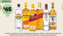 Foodland Gordon's London Dry Gin - Bundaberg Original Underproof or Red Rum - Johnnie Walker Red Label Blended Scotch Whisky offer