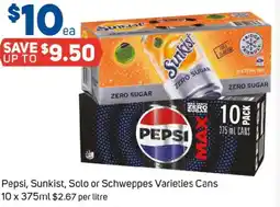 Foodland Pepsi, Sunkist, Solo or Schweppes Varieties Cans offer