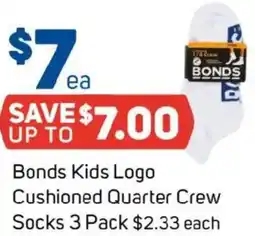 Foodland Bonds Kids Logo Cushioned Quarter Crew Socks offer