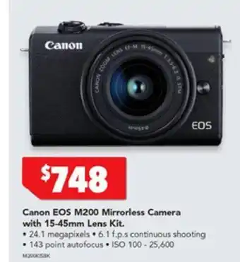 Harvey Norman Canon EOS M200 Mirrorless Camera with 15-45mm Lens Kit offer