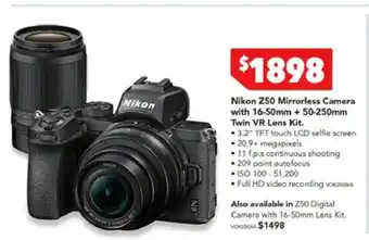 Harvey Norman Nikon Z50 Mirrorless Camera 1ith 16-50mm + 50-250mm Twin VR Lens Kit offer