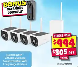 JB Hi-Fi MaxRanger4K™ V2 Solar 4 Camera Security System With Long Range Wireless offer