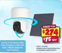 JB Hi-Fi 4K Pan & Tilt Camera With Solar Charging, 2-Way Talk, Heat + Motion Detection, Auto Tracking offer