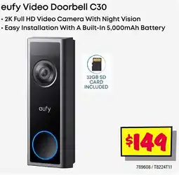 JB Hi-Fi eufy Video Doorbell C30 offer