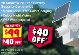 JB Hi-Fi 2K Smart Wire-Free Battery Security Camera Kit offer