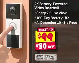 JB Hi-Fi 2K Battery-Powered Video Doorbell offer