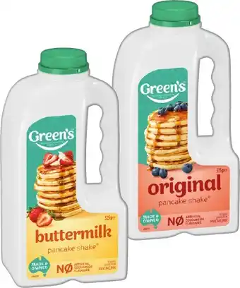 IGA Green’s Pancake Shake 325‑375g Selected Varieties offer
