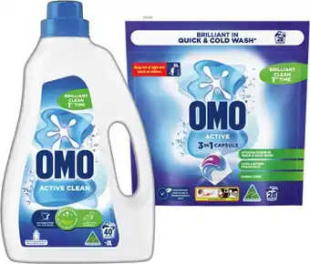 IGA OMO Laundry Liquid 2 Litre, 3 in 1 Laundry Capsule 28 Pack or Powder 2kg Selected Varieties offer