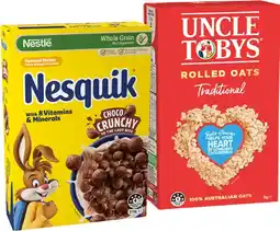 IGA Nestlé Nesquik Cereal 310g, Uncle Tobys Rolled Oats 1kg or Weeties Cereal 510g Selected Varieties offer