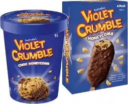 IGA Violet Crumble, Hershey’s or Reese’s Ice Cream 1 Litre or 4 Pack Selected Varieties offer