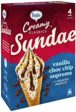 IGA Bulla Creamy Classics Sundae Ice Cream Cone Selected Varieties offer