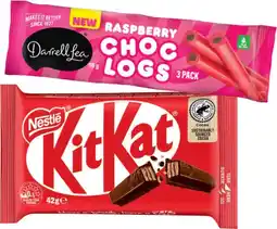 IGA Darrell Lea Choc Logs 3 Pack, Nestlé Medium Bars 38‑50g or Smarties 50g Selected Varieties offer
