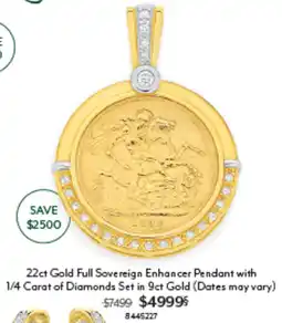 Angus & Coote 22ct Gold Full Sovereign Enhancer Pendant with 1/4 Carat of Diamonds offer
