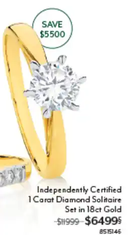 Angus & Coote Independently Certified 1 Carat Diamond Solitaire offer