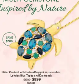 Angus & Coote Slider Pendant with Natural Sapphires Emeralds London Blue Topaz and Diamonds offer