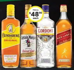 The Bottle O Bundaberg original captain morgan johnnie walker. red label london dry gin offer