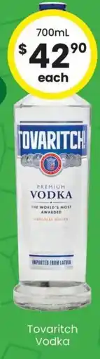 The Bottle O Tovaritch Vodka offer