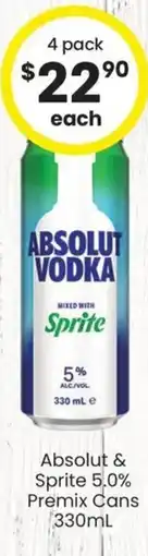 The Bottle O Absolut & Sprite 5.0% Premix Cans offer