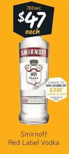 Cellarbrations Smirnoff Red Label Vodka offer