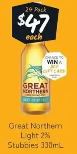 Cellarbrations Great Northern Light 2% Stubbies offer