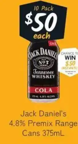 Cellarbrations Jack Daniels 4.8% Premix Range Cans offer