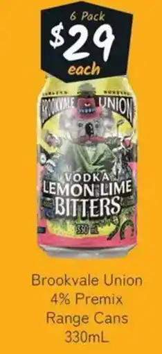 Cellarbrations Brookvale Union 4% Premix Range Cans offer