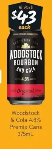 Cellarbrations Woodstock & Cola 4.8% Premix Cans offer