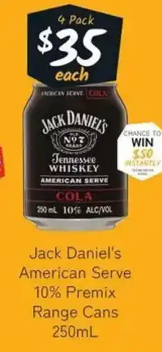 Cellarbrations Jack Daniels American Serve 10% Premix Range Cans offer