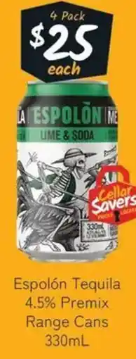 Cellarbrations Espolón Tequila 4.5% Premix Range Cans offer