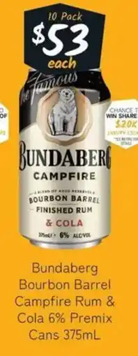 Cellarbrations Bundaberg Bourbon Barrel Campfire Rum & Cola 6% Premix Cans offer