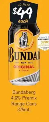 Cellarbrations Bundaberg 4.6% Premix Range Cans offer