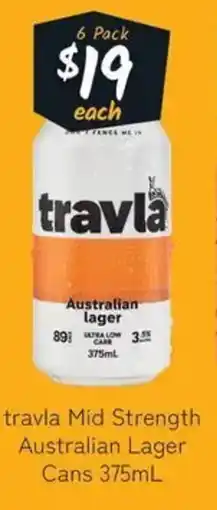 Cellarbrations travla Mid Strength Australian Lager Cans offer