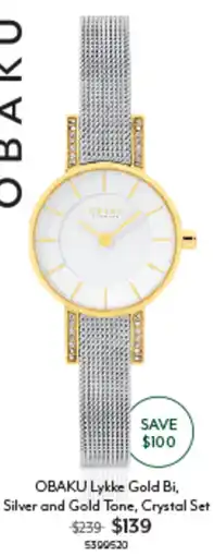 Angus & Coote Obaku lykke gold bi silver and gold tone crystal set offer
