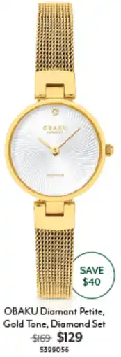 Angus & Coote OBAKU Diamant Petite Gold Tone Diamond Set offer