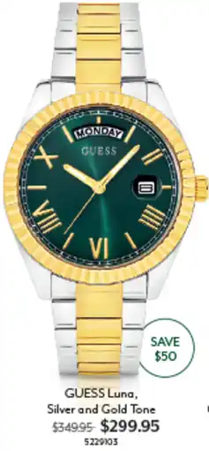 Angus & Coote Guess luna silver and gold tone offer