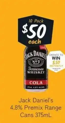 Cellarbrations Jack Daniel's 4.8% Premix Range Cans offer