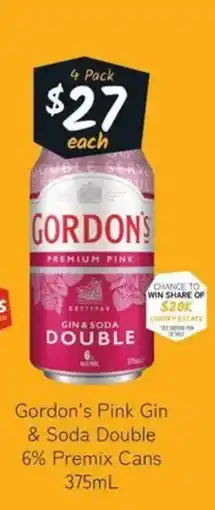 Cellarbrations Gordon's Pink Gin & Soda Double 6% Premix Cans offer