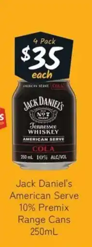Cellarbrations Jack Daniel's American Serve 10% Premix Range Cans offer