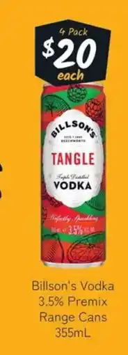 Cellarbrations Billson's Vodka 3.5% Premix Range Cans offer