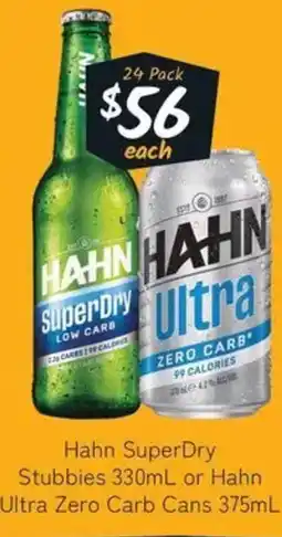 Cellarbrations Hahn SuperDry Stubbies or Hahn Ultra Zero Carb Cans offer