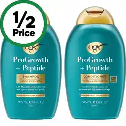 Woolworths OGX Pro Growth + Peptide Shampoo or Conditioner 385ml offer